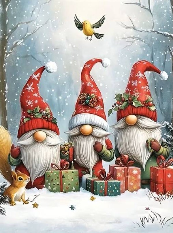 25x20cm Diamond Painting kerst kabouters (rond) nr 435