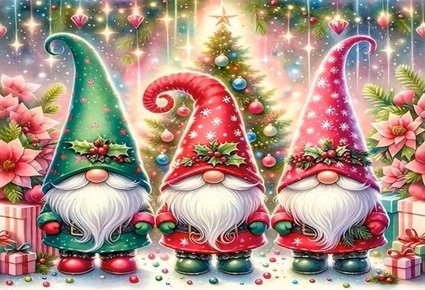 nr 257 Diamond Painting kerst kabouters 40x30cm (rond)