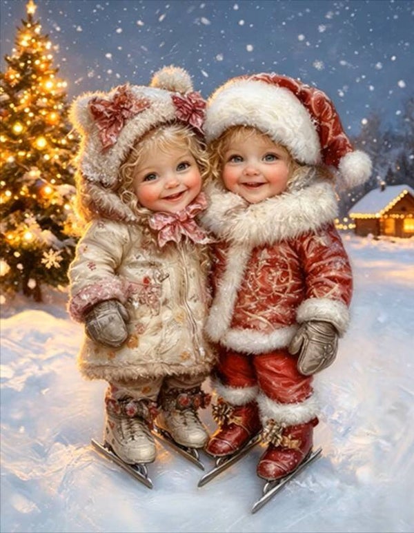 40x30cm Diamond Painting kerst kindjes (rond) nr 281