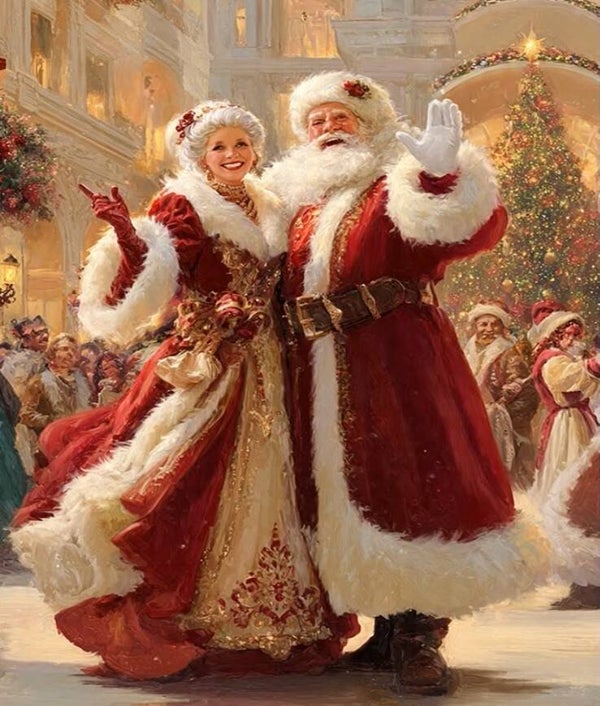 40x30cm Diamond Painting kerstman kerstvrouw (rond) nr 285