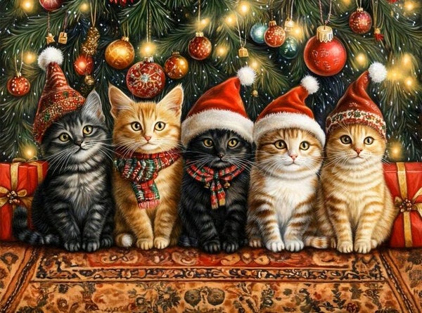 50x40cm Diamond Painting kerst poesjes (vierkant) nr 22