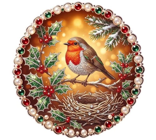 Diamond Painting kerst hanger roodborstje nr 2263