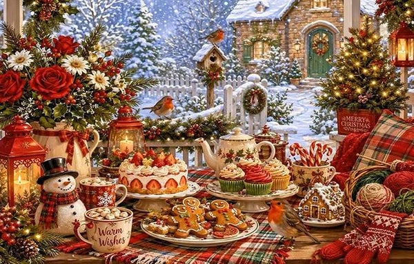 40x30cm Diamond Painting kerst tafel (rond) nr 283
