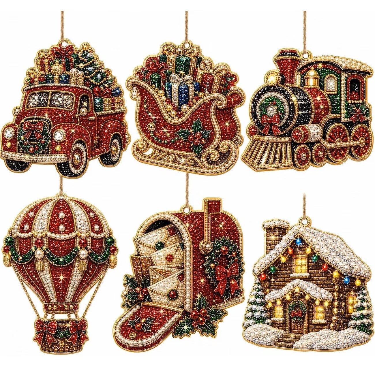 Diamond Painting kersthangers 6 stuks nr 2117