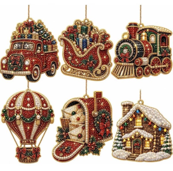 Diamond Painting kersthangers 6 stuks nr 2117
