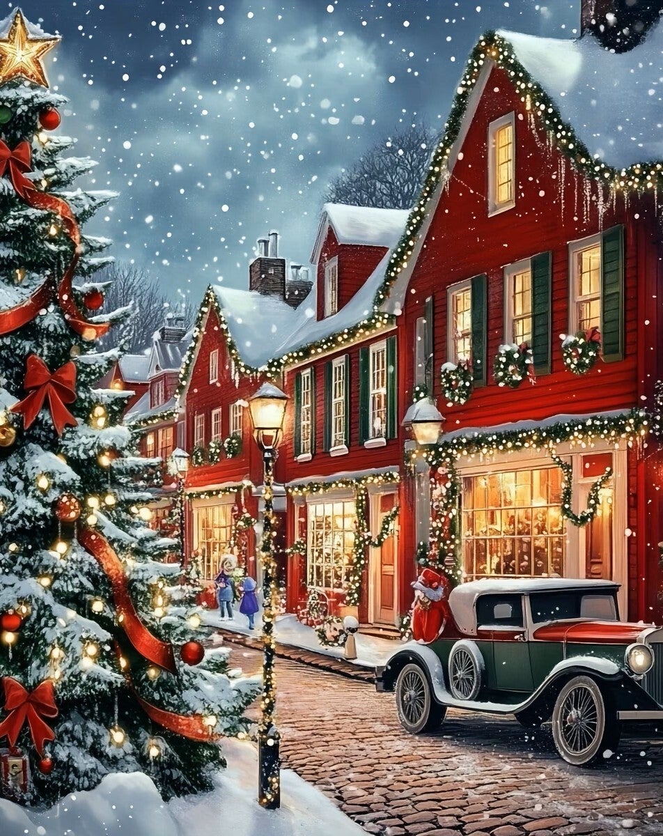 50x40cm Diamond Painting kerst winkel straat (rond) nr 87