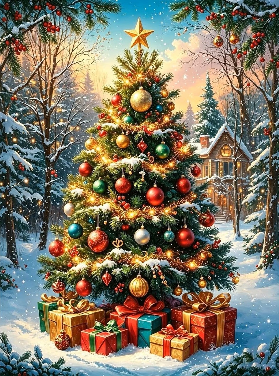 50x40cm Diamond Painting kerstboom sneeuw (rond) nr 86