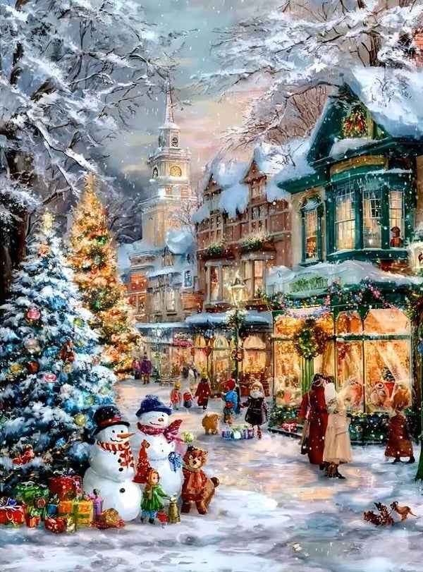 55x45cm Diamond Painting XXL kerst winkelstraat (vierkant)