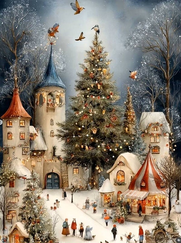 40x30cm Diamond Painting kerst dorp (vierkant) nr 159
