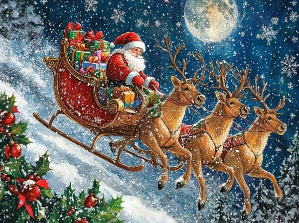 50x40cm Diamond Painting kerstman rendieren (vierkant) nr 68