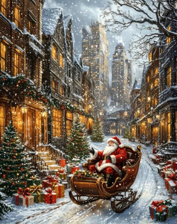 50x40cm Diamond painting kerstman in arreslee (vierkant) nr 42