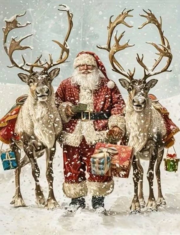 50x40cm Diamond Painting kerstman dieren (vierkant) nr 68