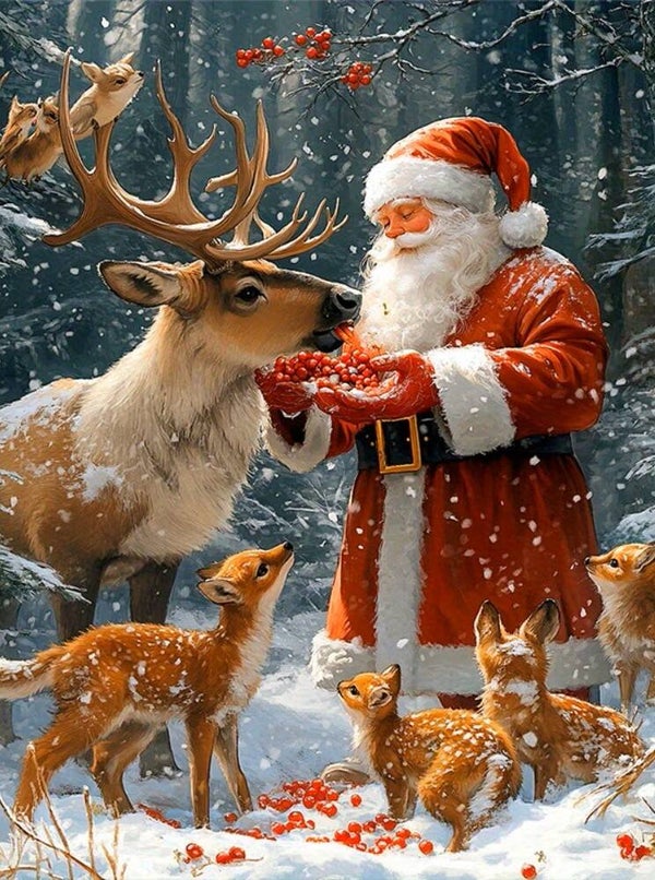 50x40cm Diamond Painting kerstman dieren (vierkant) nr 58