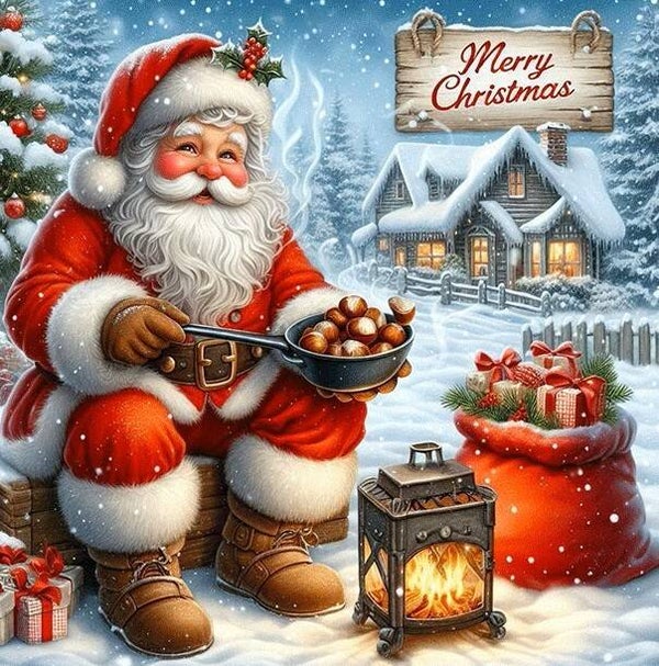 25x25cm Diamond painting kerstman tak nr 504