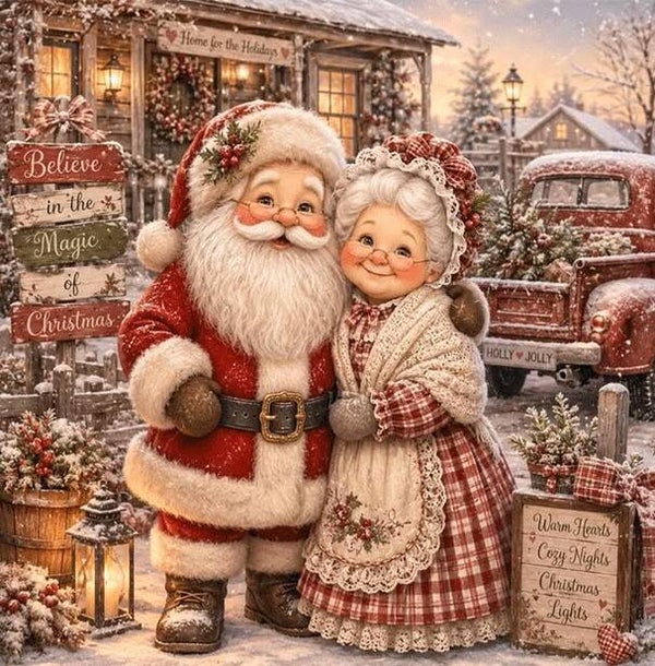 25x25cm Diamond painting kerstman kerstvrouw nr 491