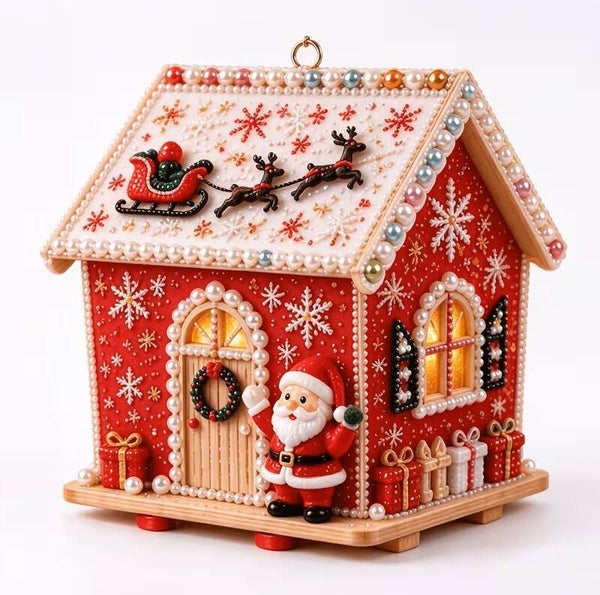 Diamond Painting 3D kersthuis kerstman arreslee nr 2333