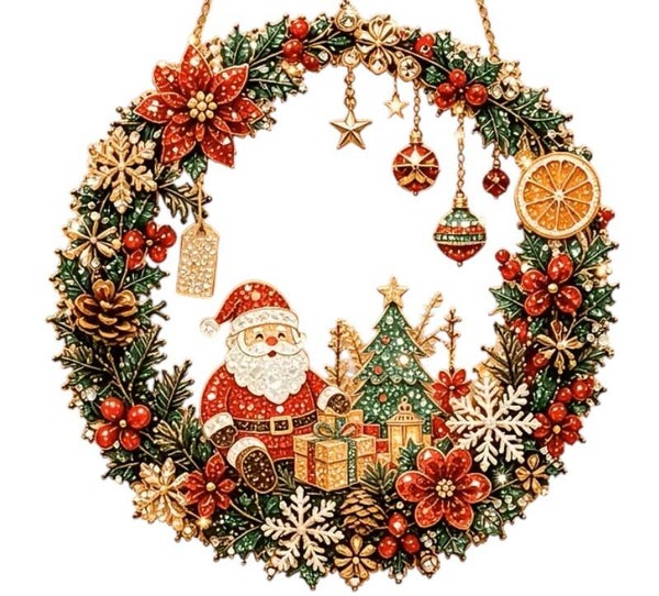 Diamond painting kerst krans kerstman nr 2259