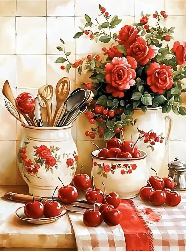 nr 146 Diamond Painting bloemen kersen 40x30cm (vierkant)