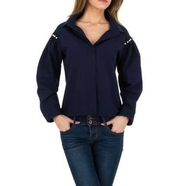 Blouse marineblauw met parels M