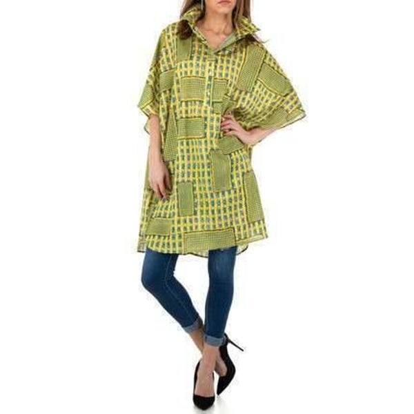 Geruit lang tuniek geel groen M/L