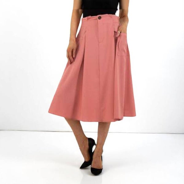Lange rok wijd uitlopend roze met zakken S