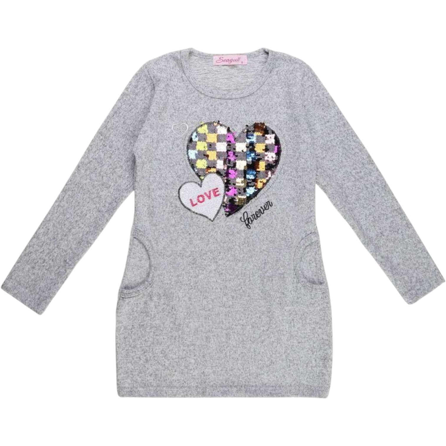 Grijze sweater-trui met glitter hart - maat 170/176