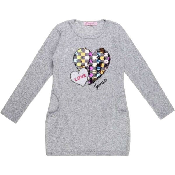 Grijze sweater-trui met glitter hart - maat 170/176