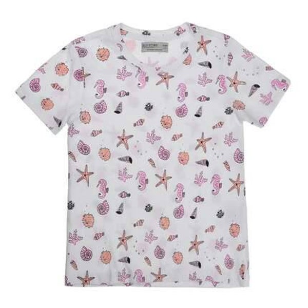 Glo-Story t-shirt zee schelpen wit 128