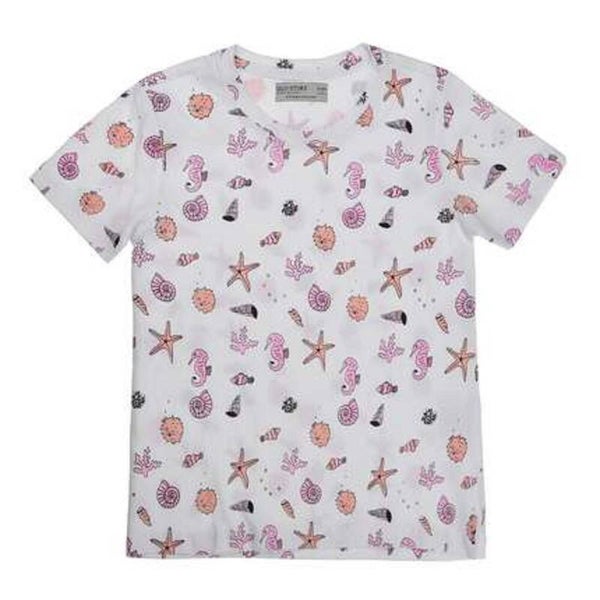 T-shirt zee schelpen wit 140