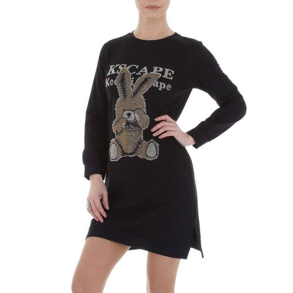 Sweat jurk strass steentjes zwart L/XL