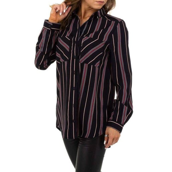 Glo-Story luchtige blouse streep patroon zwart S/36