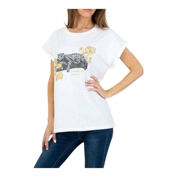 T-shirt getailleerd wit luipaard glitter 5XL/50