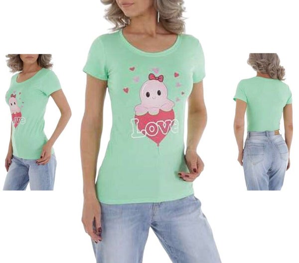 Glo-story t-shirt licht groen octopus love M