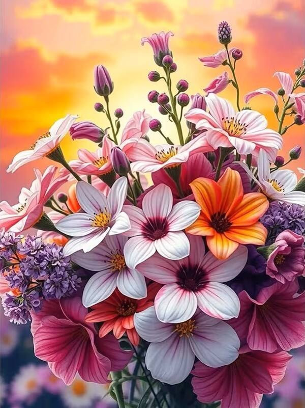 50x40cm Diamond painting bloemen (vierkant) nr 51