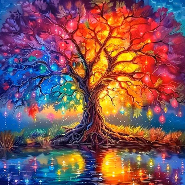 nr 340 Diamond Painting kleurrijke boom 30x30cm