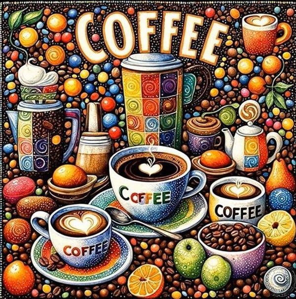 nr 352  Diamond Painting kleurrijke koffie 30x30cm