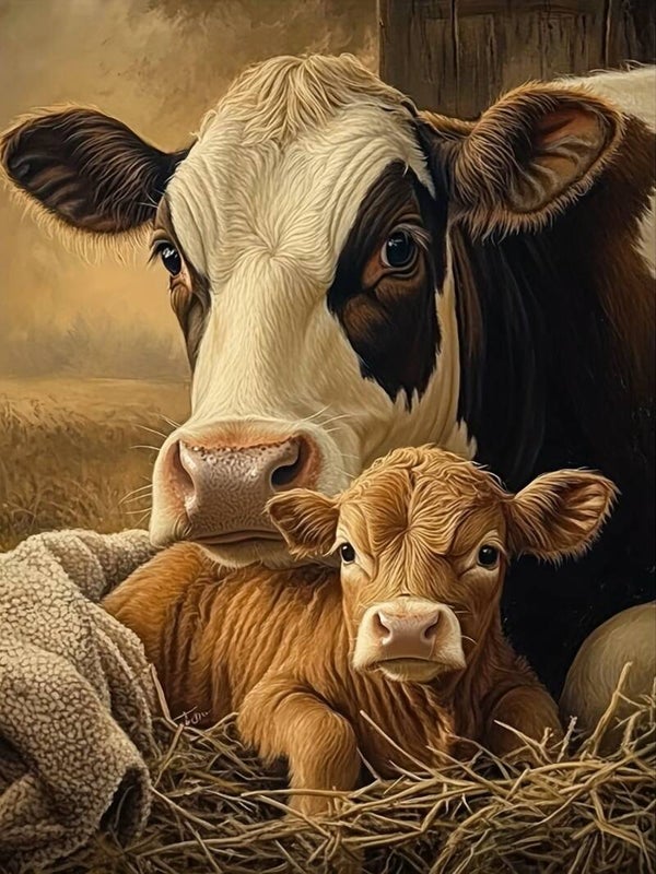 40x30cm Diamond Painting koe met kalf (vierkant) nr 169