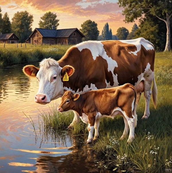 30x30cm Diamond Painting koe met kalf nr 308
