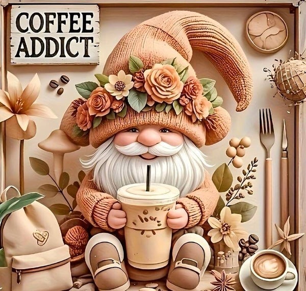 40x40cm Diamond Painting koffie kabouter nr 620
