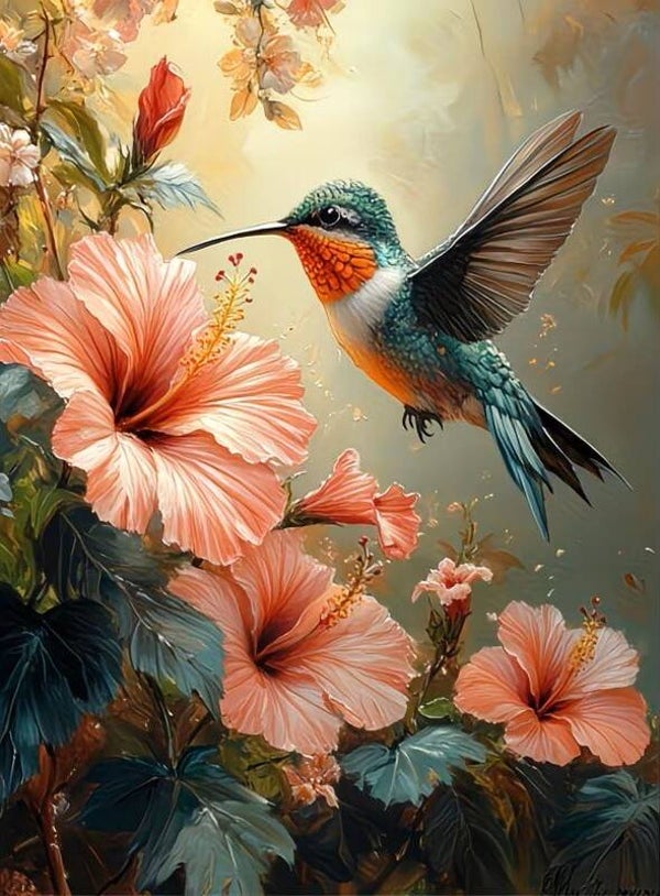 nr 408 Diamond Painting kolibrie vogel 30x20cm (rond)