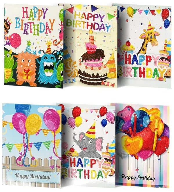 6x Diamond Painting Wenskaarten Verjaardag 18x13 cm