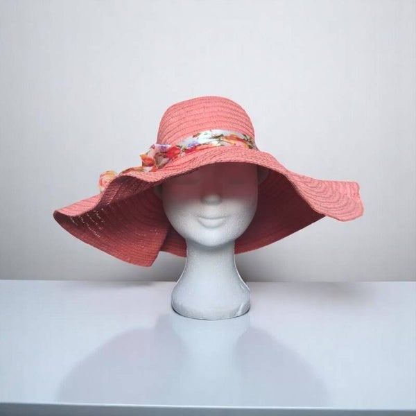 Grote zomer hoed roze met bloemenband