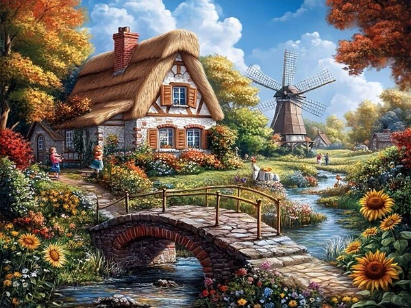 nr 110 Diamond Painting Landhuis molen 50x40cm (rond)