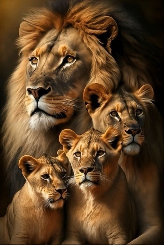 nr 130 Diamond Painting leeuwen familie 50x40cm (rond)