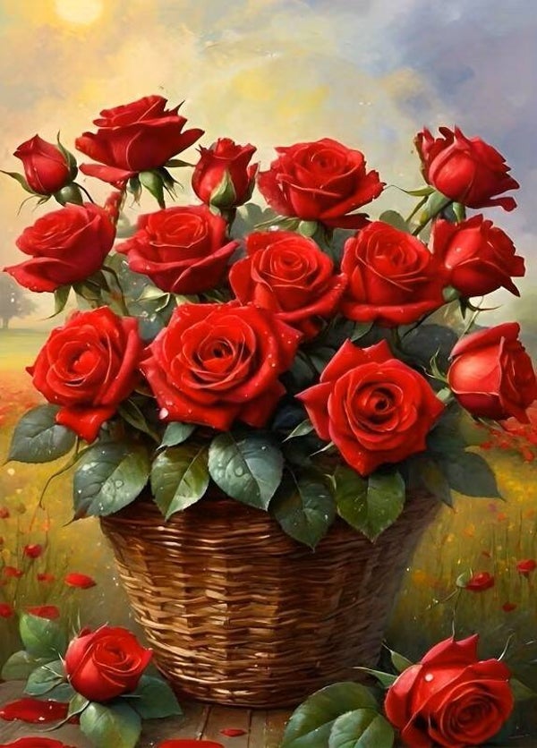 nr 259 Diamond Painting  mand rode rozen 40x30cm (rond