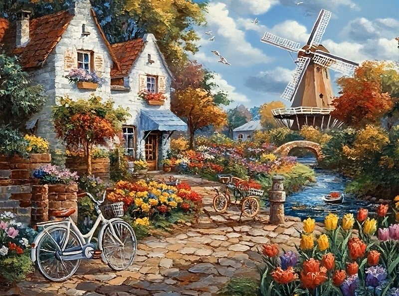 50x40cm Diamond Painting Landhuis molen (rond) nr 110