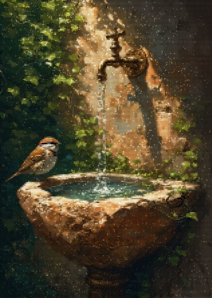 nr 417 Diamond Painting musje bij kraantje 30x20cm (rond)