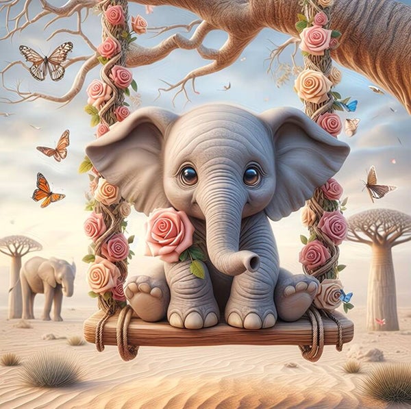 nr 515 Diamond Painting olifant vlinders 20x20cm (rond)