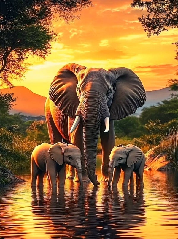 40x30cm Diamond Painting olifant (vierkant) nr 152