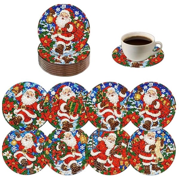 Diamond painting kerst onderzetters kertman 6 stuks nr 2187